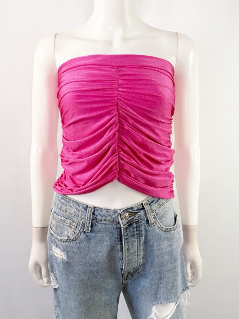 Edikted Hot Pink Ruched Cropped Tube Top Size S Party Going Out Club Wear Sexy
